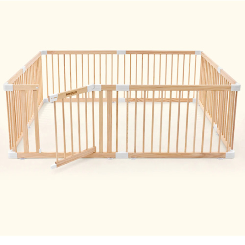 HARPPA Wooden Baby Gate Playpen | Non-Toxic Foldable DIY Adjustable Play Yard for Infants & Toddlers – Natural Finish Baby Fence for Small & Large Spaces