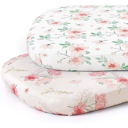Stretch Fitted Bassinet Sheet Set BROLEX 2 Pack Cradle Sheets for Bassinet Pad/Mattress,Unisex Boys Girls,Ultra Soft,Pink Blossom