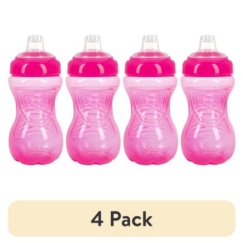(4 pack) Nuby No-Spill Easy-Grip Pink Soft Spout Sippy Cup, 10 fl oz