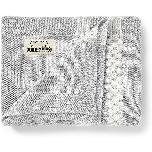 mimixiong 100% Coton Baby Blanket Knitted Receiving Baby Blankets for Newborns Boy Girl 40x30 Inch