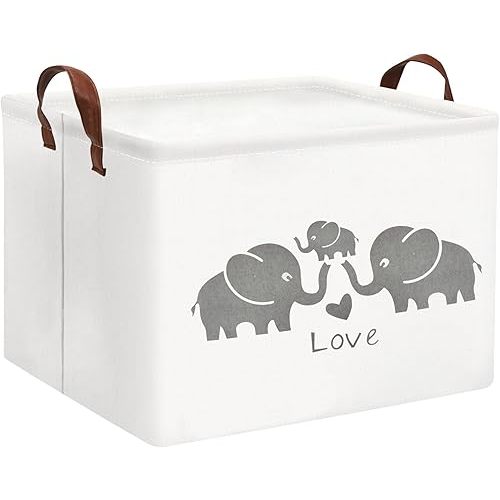 HIYAGON Baby Basket - Cute Elephant Toy Storage Bin Organizer Box Gift Basket for Boys and Girls (Love Elephants)