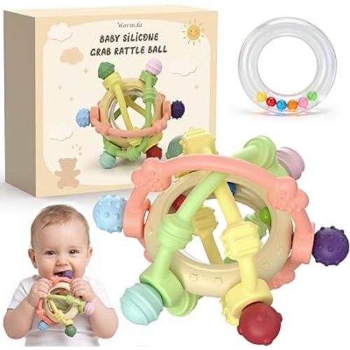 Baby Rattle Ball Sensory Toys - Silicone Baby Teether Teething Toys Over 3 Months - BPA Free Newborn Infant Toddler Toys Baby Shower Gifts