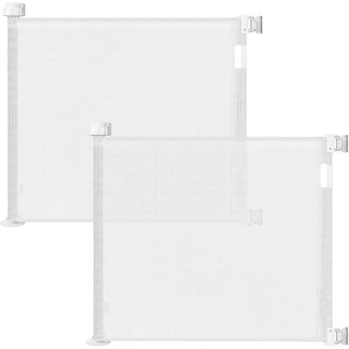 2-Pack Retractable Baby Gate for Stairs-33”Height, Expands up to 55”Width-Safety Gate for Infants, Toddlers, Dogs & Pets-Easy Install, Secure Closure, White Mesh Design for Indoor & Outdoor Use