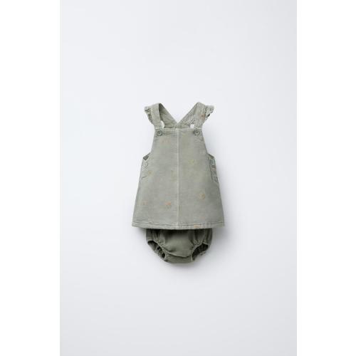 EMBROIDERED FLORAL TWILL PLAYSUIT - Light green | ZARA United States