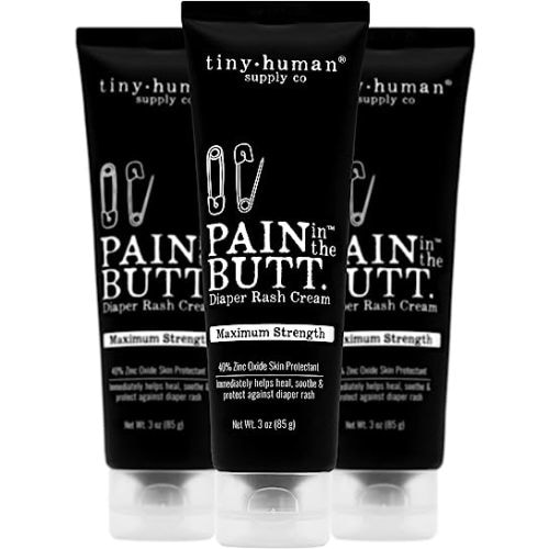 Pain in The Butt MAX Diaper Rash Cream, 3oz, 40% Zinc Oxide, 3-Pack, Natural Ingredients, Petrolatum Free, Soothing, Rapid Relief and Protection for Baby
