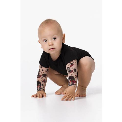 Halloween Classic Style Baby Tattoo Bodysuit, Infant's Tattoo Sleeve Bodysuit, Baby Punk Rock Clothing, Gift for Baby, Halloween Costume Kid