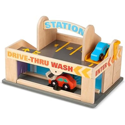 Melissa & Doug Service Station Parking Garage With 2 Wooden Cars and Drive-Thru Car Wash (SIOC)