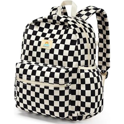STEAMEDBUN Corduroy Kids Backpack for Girls and Boys 5-8: Boys Backpack for Elementary Kindergarten - 15 inch Cute Backpacks for Kids - Checkered
