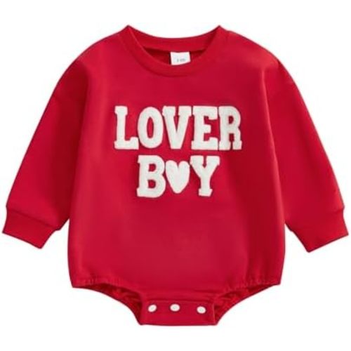 Baby Boy Valentines Day Outfit Letter Embroidery Crewneck Romper Oversized Sweatshirt