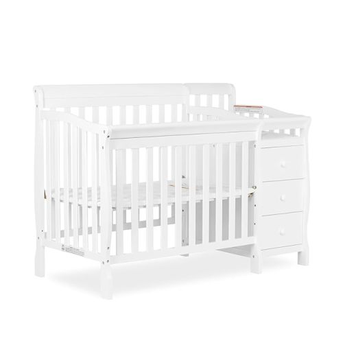 Dream On Me Jayden 4-in-1 Mini Convertible Crib And Changer in White, Greenguard Gold Certified, Non-Toxic Finish, New Zealand Pinewood, 1" Mattress Pad