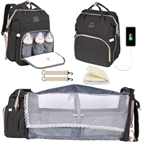 Baby Diaper Bag Backpack with Changing Station, Baby Registry Search Shower Gifts, Baby Bags for Boy Girl, New Mom Gifts for Women, Large Capacity, USB Port,Black