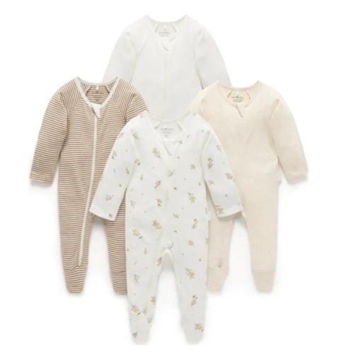 4 Pack Zip Coverall Vanilla Wattle Bee Pack - Purebaby Rompers | Maisonette 0-3M