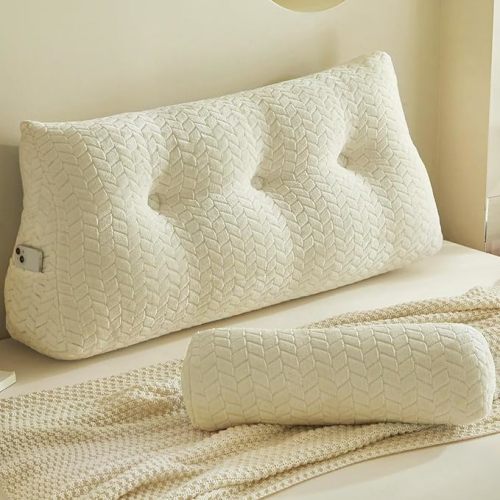 YOUR MOON Wedge Headboard Pillow Twin Size, Triangular Wedge Backrest Pillow with 1 Pack Neck Roll Pillows, Headboard Pillow for Bed,Daybed,and Lounging, Large Bed Bolster Pillows,Off White