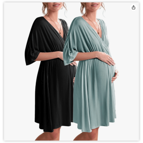 Ekouaer 3 in 1 Labor/Delivery/Hospital Gown 2 Pack Maternity Dress Nursing Nightgown Sleepwear