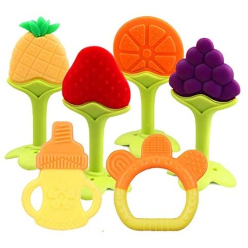 Baby Teething Toys 6 Packs BPA Free Silicone Baby Teethers, Freezer Safe Organic Infant Teething Toys Soft & Textured for Natural Brain Development