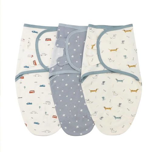 insular Baby Swaddle Sacks, Swaddle Blanket for Newborn and Infant, Adjustable Velcro Set for Boy and Girl, Soft Cotton Baby Sleep Sack 3 Pack (Car&Dachshund, Small(0-3M))