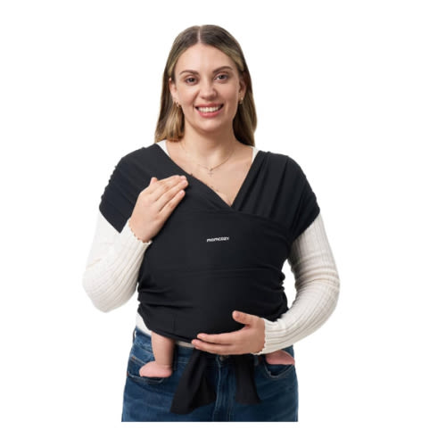 Momcozy Baby Wrap Carrier Slings, Infant Carrier Slings for Newborn up to 50 lbs, Baby Wrap Adjustable for Adult Fits Sizes XXS-XXL, Easy to Wear Baby Carriers, Ergonomic Front Facing/Back, Black