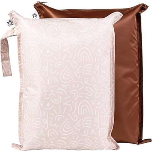 Tiny Twinkle MESS-proof Waterproof Wet Dry Bag | 2 Pack Reusable for Swimsuits, Gym & Baby Clothes | Leakproof Wet Clothes Bag, Beach Travel Essentials (Zen Garden)