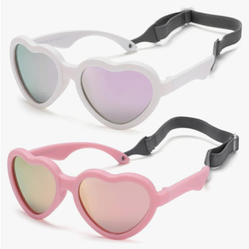 Flexible Heart Shaped Baby Polarized Sunglasses with Strap Adjustable Toddler & Infant Age 0-24 Months