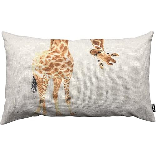 TKS MITLAN Giraffe Pillow Cover 12x20 inch Brown Plum Pattern Head Hanging Upside Down Wild Animals Lovely Pillows Decorative Throw Pillows Farmhouse Decor for Home Cushion Case