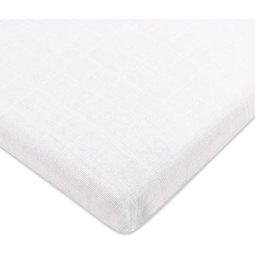Babyletto Muslin Baby Bassinet Sheets for Girls & Boys - GOTS Certified Breathable Organic Cotton Bassinet Cover - Baby Boy Bassinet Sheets Rectangle - 360° Fitted Bedside Bassinet Sheets, White