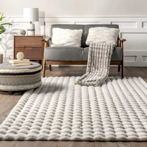Cloud Ivana Checkered Plush Cloud Washable White Rug