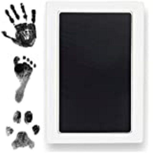 Baby Inkless Handprint and Footprint Kit 6 Safe Hand and Foot Ink Pad Clean Touch Paw Print Stamp and 12 Card for Newborn Registry Family Keepsake Baby Shower Present, Black Color