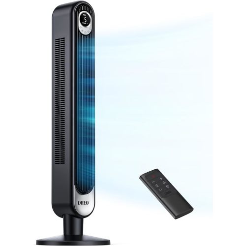 Dreo Tower Fan 42 Inch, Cruiser Pro T1 Quiet Oscillating Bladeless Fan with Remote, 6 Speeds, 4 Modes, LED Display, 12H Timer, Black Floor Standing Fan Powerful for Indoor Home Bedroom Office Room - Standard