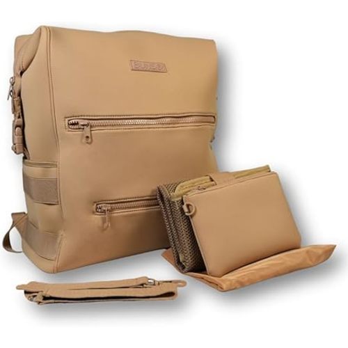 BUNSO Diaper Bag Backpack, Water-resistant Neoprene Bag With Changing Pad, Stroller Straps, Wet Bag and Pouch - KHAKI