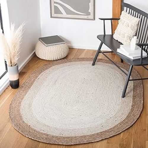 SAFAVIEH Braided Collection 5' x 7' Oval Beige/Ivory BRD903B Handmade Country Cottage Reversible Wool Entryway Foyer Living Room Bedroom Kitchen Area Rug