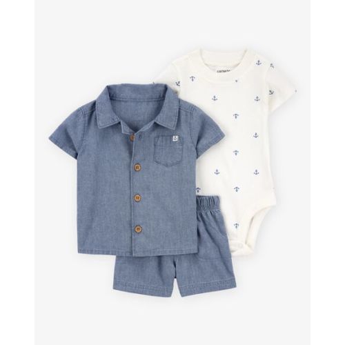 Baby 3-Piece Chambray Anchor Outfit Set - Blue - Carter's | Carter's