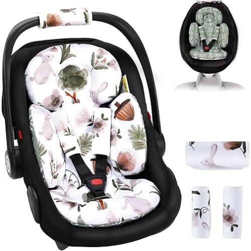 Infant Car Seat Insert, Head and Body Support, Reversible Newborn Insert Compatible with Baby Carseat, Stroller, Mamaroo Swing, Rocker, Bassinet, Bouncer. Baby Car Seat Cushion - Rabbit