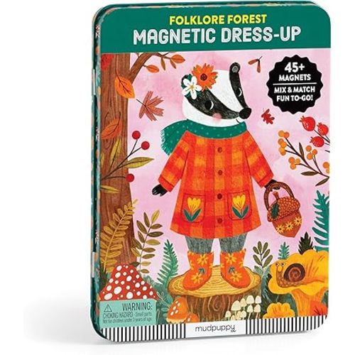 Mudpuppy Folklore Forest – Magnetic Dress Up Game with Illustrated Forest Scenes Including 2 Forest Characters and Over 40 Mix and Match Magnets Perfect for Travel