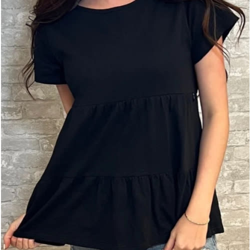 Cotton Nursing Top - Ruffle Black