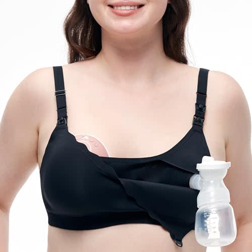 Momcozy 4-in-1 Pumping Bra Hands Free for All-Day Wear, Breast Pump Bra with Cooling Fabric Jelly Strip Support Nursing Bra
