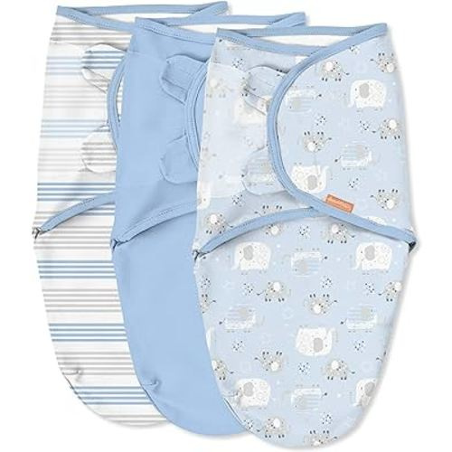 SwaddleMe Original Swaddle - Size Small/Medium, 0-3 Months, 3-Pack (Elephant Stripes) Easy to Use Newborn Swaddle Wrap Keeps Baby Cozy and Secure and Helps Prevent Startle Reflex