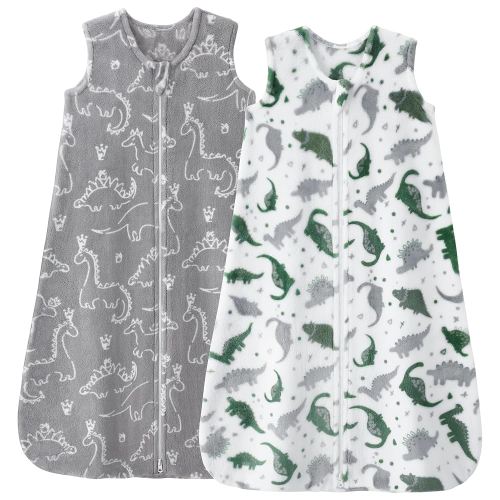 Fleece Baby Sleep Sack 0-6 Months 2.0 Tog Baby Wearable Blanket with 2-Way Zipper Warm Sleeping Sack for Toddler Infant Newborn - Small Grey White Dinosaur