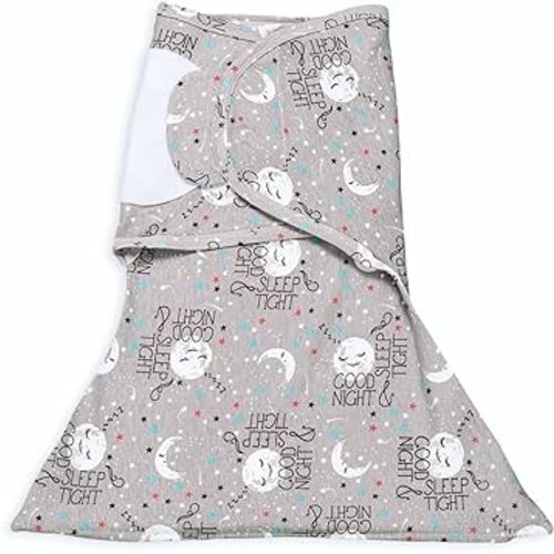 SleepingBaby Zippy Swaddle - Cozy Baby Swaddle Blanket with Convenient Bottom Zipper for Easy Diaper Changes - Goodnight Moon - Medium/Large