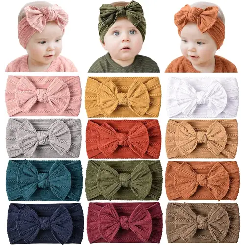 Prohouse 12 Pack Baby Nylon Headbands Hairbands Hair Bow Elastics Handmade Hair Accessories for Baby Girls Newborn Infant Toddlers Kids(Terracotta)