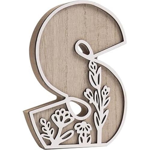 caiydramy 3D Layered Floral Wooden Letters for Wall Decor, 4.9" Name Sign for Nursery, Wood Alphabet Letter S Boho Wildflower Girls Kids Room Initials for Table Shelf Home Decorations