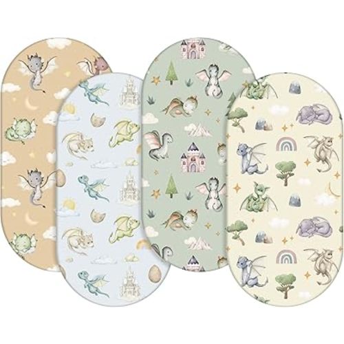 VitalCozy 4 Pcs Watercolor Dragon Bassinet Sheets 32 x 16 x 3 Inches Dragon Sheets for Standard Bed Toddler Mattresses Soft Breathable Cute Watercolor Print Newborn Bedding for Girl Boys
