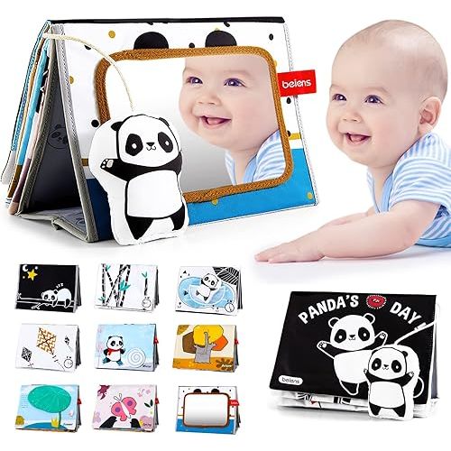 beiens Tummy Time Toys, Soft Crinkle Cloth Books 0-6-12 Months, Fun High Contrast Baby Black and White Toys, Safe Montessori Early Educational Stimulation Toys and Gifts for Newborn Infants Toddlers