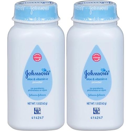 Johnson's Baby Cornstarch Baby Powder, 1.5 oz | Naturally Derived | With Aloe & Vitamin E | For Delicate Skin | Hypoallergenic