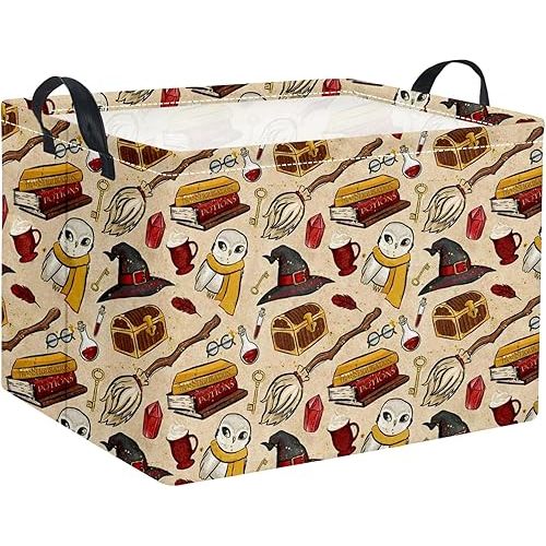 HIYAGON Rectangular Halloween Basket for Boys and Girls Kids Trick or Treat Pumpkin Basket for Halloween Parties Cute Storage Bin Organizer Box Room Decor(Magic)