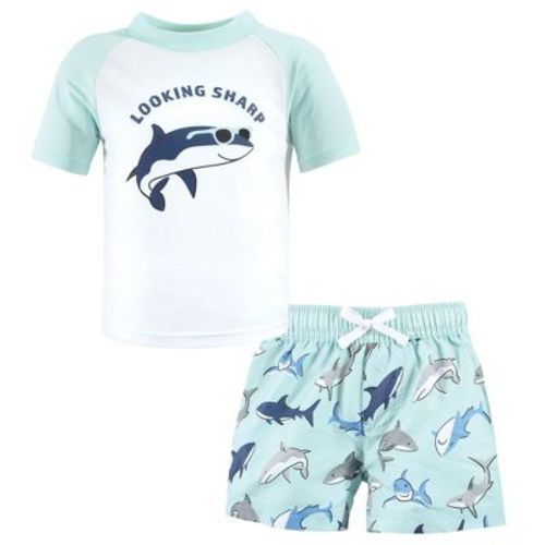 Hudson Baby Boys Swim Rashguard Set, Looking Sharp Shark, 9-12 Months