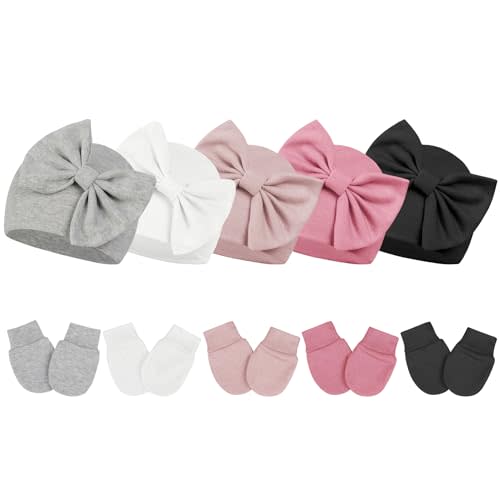 Century Star Newborn Girls Hats Baby Hat and Mitten Set Big Bow Knit Infant Headbands Winter Baby Hat for Girls