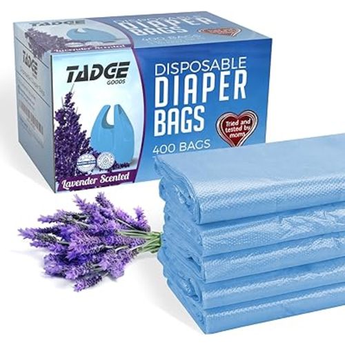 Baby Disposable Diaper Bags 400 Pack Scented with Lavender - Odor Absorber Biodegradable Plastic Diaper Sacks for Trash Bag Essential Items - Bags for Dirty Diapers - Refill 400 Count