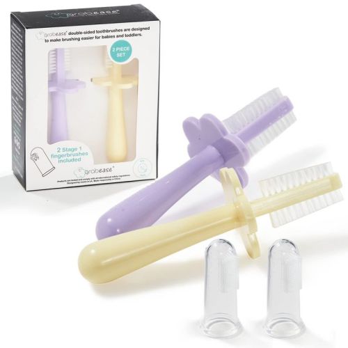 Grabease Infant Toothbrush Baby Finger Toothbrush Infant Toothbrush, BPA-Free & Phthalate-Free, 2 pack, Lavender and Yellow