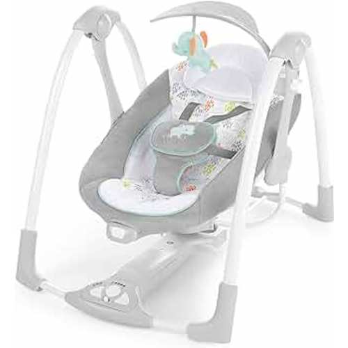 Ingenuity ConvertMe 2-in-1 Compact Portable Automatic Baby Swing & Infant Seat, Battery-Saving Vibrations, Nature Sounds, 0-9 Months 6-20 lbs (Wimberly)