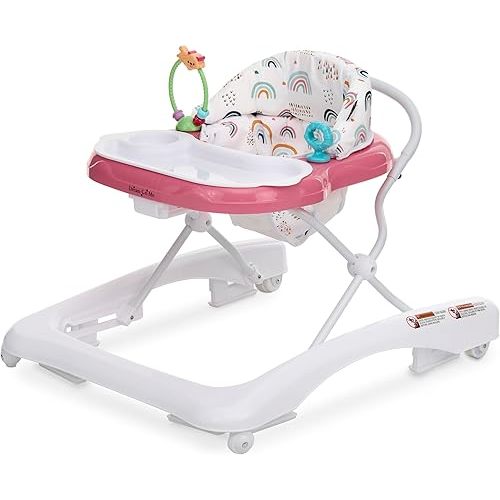 Dream On Me Mia Foldable Baby Walker in Pink, Foldable Walker with Adjustable Heights, Removable, Machine Washable High-Back Padded Seat, Suitable for 6-12 Months